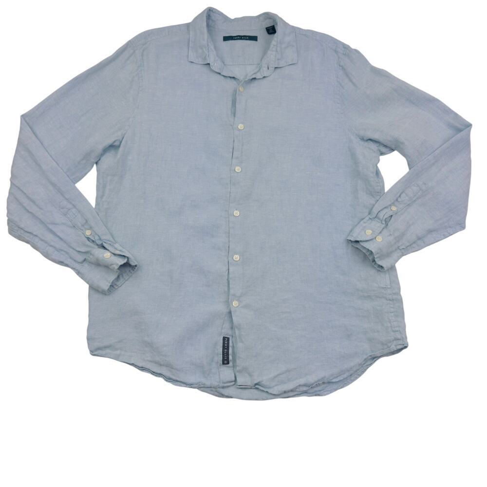 Perry Ellis 100% Linen Lightweight Long Sleeve Button Down Shirt Men's Size L